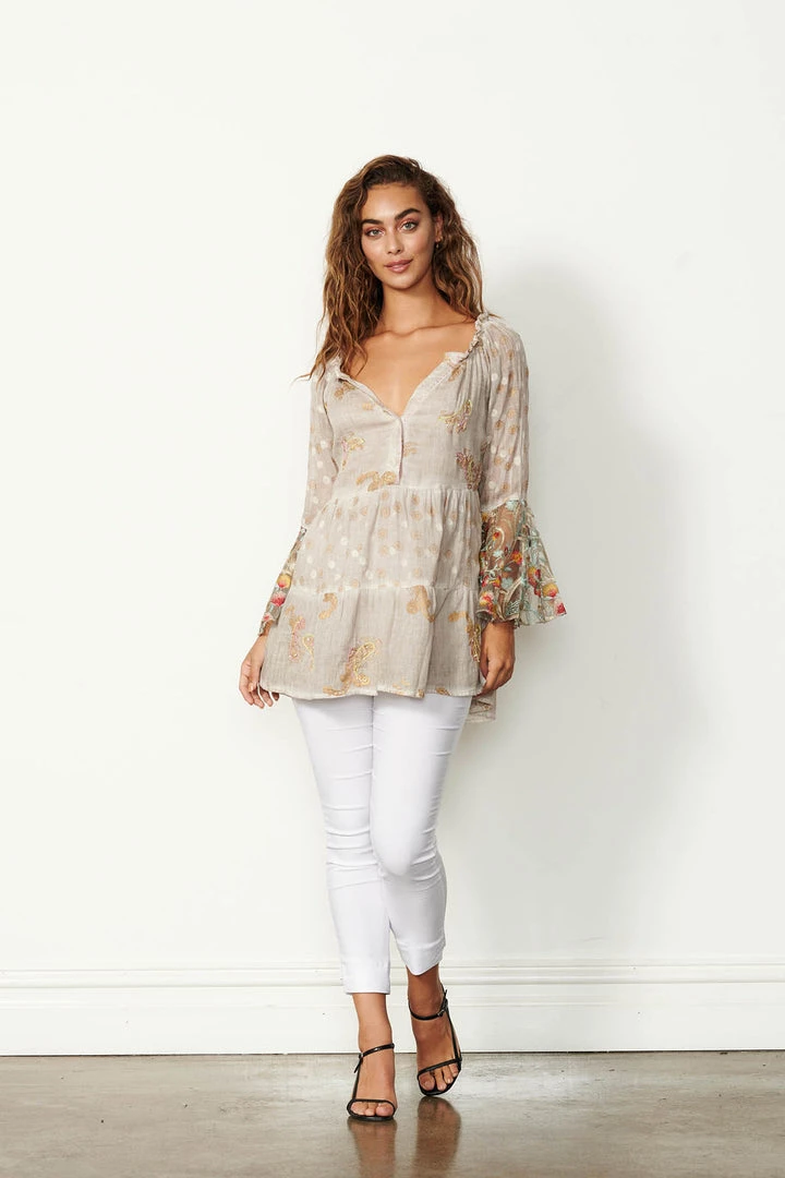 Caju Clothing Gyspy Luxe Tunic-Sand-CAJ6 1 Caju Clothing Gyspy Luxe Tunic-Sand-CAJ6