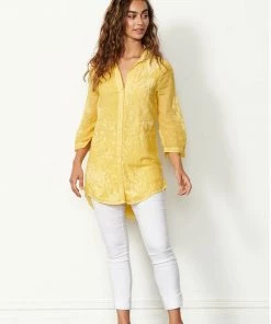 Caju Embroidered Shirt- Yellow-CAJ5