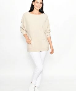 Cali & Co Clothing 2 Pocket Ribbed Knit | Beige | CC18