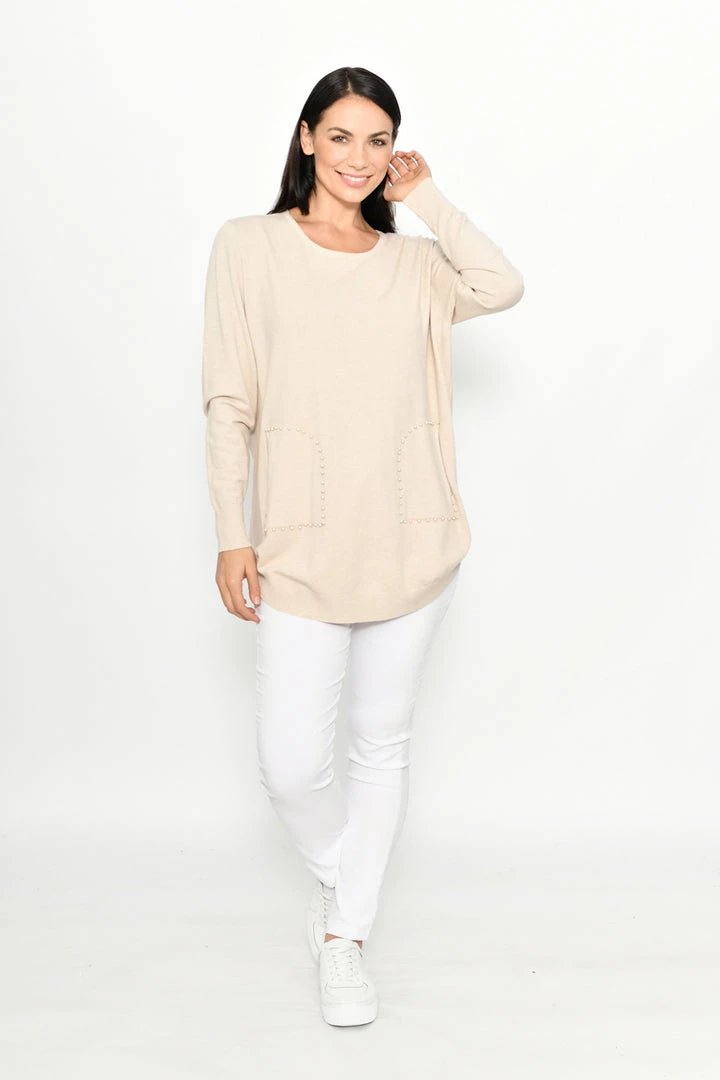 Cali & Co Pearl Pocket Knit Jumper | Beige | CC17 1 Cali & Co Pearl Pocket Knit Jumper | Beige | CC17