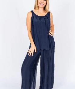 The Italian Closet Clothing Capriati Silk Pant | Navy | Tic4