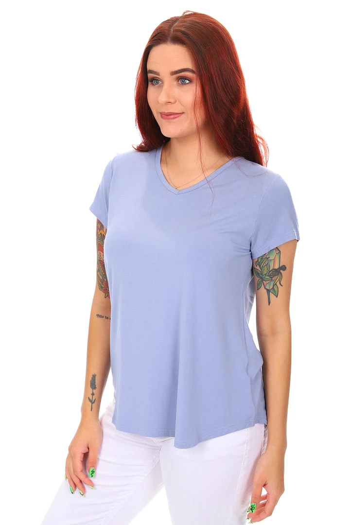 Tops Cap Sleeve Bamboo Tee | Blue 3 Tops Cap Sleeve Bamboo Tee | Blue
