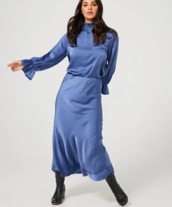 Brave & True Carrington Skirt | Petrol Blue Satin | BT34