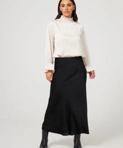 Brave & True Carrington Skirt | Black Satin | BT34 Clothing
