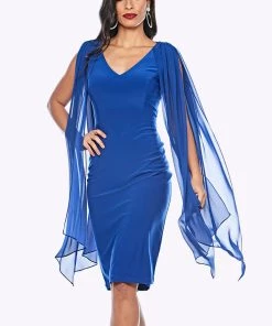 Jesse Harper Chiffon Overlay Shoulder Dress | Royal | JH8
