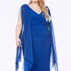 Layla Jones Chiffon Overlay Shoulder Dress | Royal | LJ9
