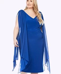 Layla Jones Chiffon Overlay Shoulder Dress | Royal | LJ9