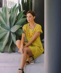 See Saw Dresses Cap Sleeve Button Back Dress | Mustard | SS25s