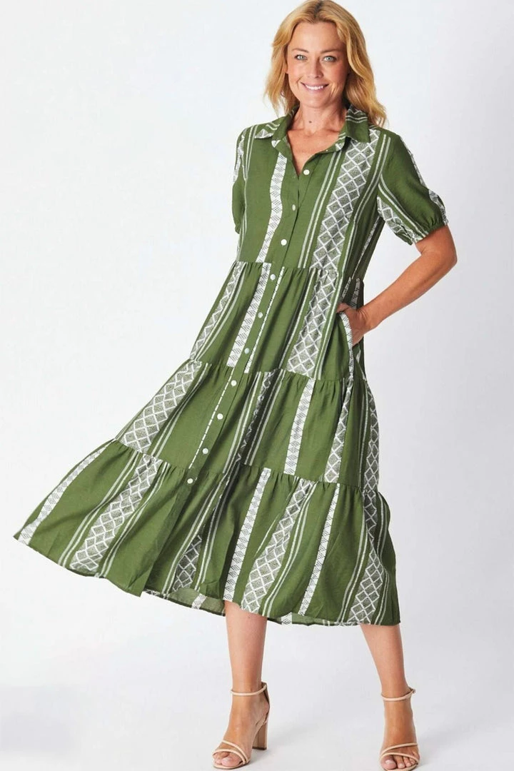 WD Designs Dresses Nina Collared Tier Dress | Green | WD4 S 1 WD Designs Dresses Nina Collared Tier Dress | Green | WD4 S