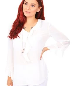 Frank Lyman Tops Corporate Frilled Top | White | FL93