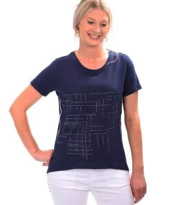 Maglia Cotton Embellished Top | Navy | MAG9s Tops