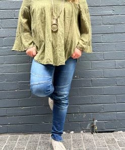 Namastai Cotton Off Shoulder Top | Olive | N2s