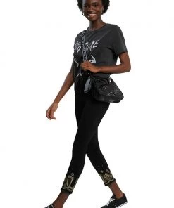 Desigual Gold Embroidered Ankle Detail Jeans - Black - DG5