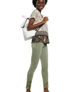 Desigual Clothing Gold Embroidered Ankle Detail Jeans - Olive - DG5