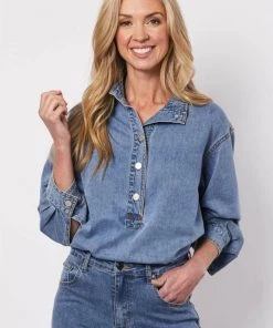 Threadz Clothing Button Detailed Denim Shirt | TZ36