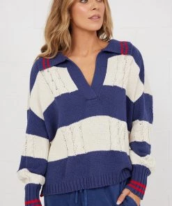 Homelove Clothing Digby Sweater | Denim/Natural/Scarlet | HL10