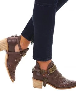 Django & Juliette Hasper Leather Studded Boot | Chocolate | DJ21 Shoes