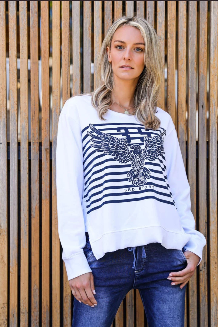 3RD STORY Eagle Stripe Sweater | WHITE | 3RD11 Clothing 1 3RD STORY Eagle Stripe Sweater | WHITE | 3RD11 Clothing