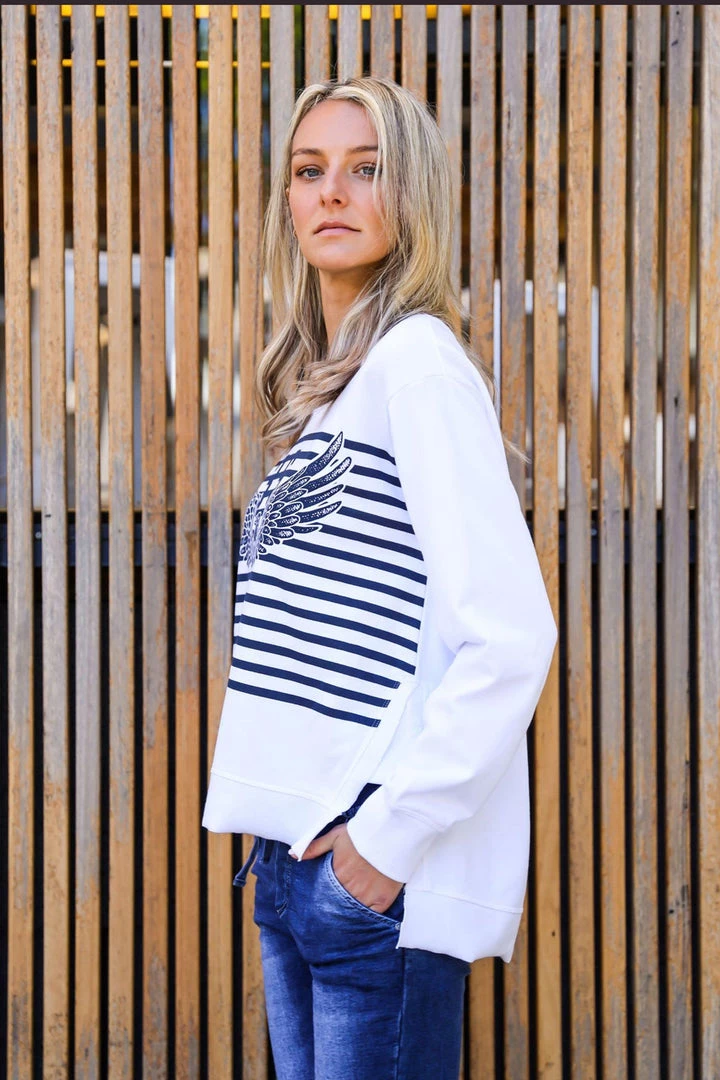 3RD STORY Eagle Stripe Sweater | WHITE | 3RD11 Clothing 2 3RD STORY Eagle Stripe Sweater | WHITE | 3RD11 Clothing