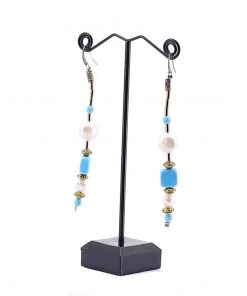 Elfy Jewellery Long Turquoise Pearl Earrings