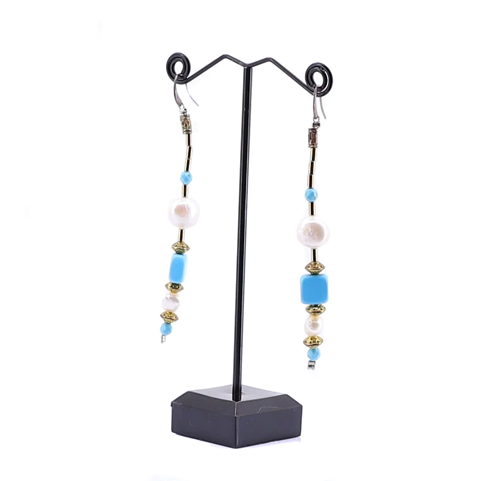 Elfy Jewellery Long Turquoise Pearl Earrings 1 Elfy Jewellery Long Turquoise Pearl Earrings