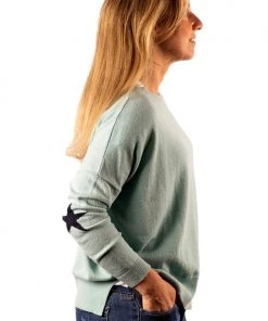 Urban Luxury Elbow Star Sweater | Aqua | UL4 Clothing