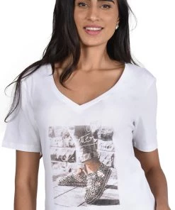 Frank Lyman Embellished Crystal Tee | White | FL41 Clothing