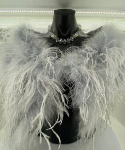 Pizazz Boutique Events Ostrich Feather Shrug | Light Grey | FI2