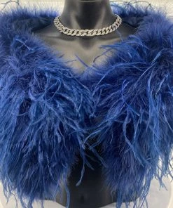 Pizazz Boutique Ostrich Feather Shrug | Navy | FI2