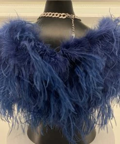 Pizazz Boutique Ostrich Feather Shrug | Navy | FI2