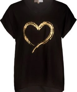 Cafe Latte Heart Foil Print Tee | Black | Cl13 Tops