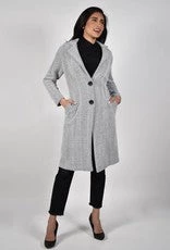 Frank Lyman Long Knit Button Coat | Black/ White | FL46