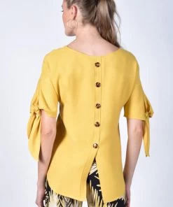 Frank Lyman Yellow Tie Sleeve Top - FL6 Tops