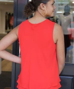 Frank Lyman Chiffon V Neck Top | Nectarine | FL5 Clothing