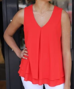 Frank Lyman Chiffon V Neck Top | Nectarine | FL5 Clothing