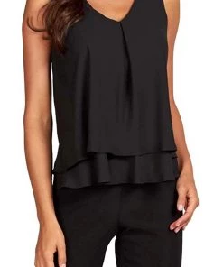 Frank Lyman Tops Chiffon V Neck Top - Black