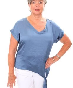 Frank Lyman V Neck Tie Top - Blue