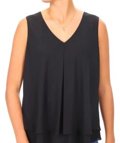 Frank Lyman Tops Chiffon V Neck Top - Black