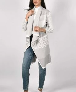 Frank Lyman Knit Throw Over | Grey/ White | FL44 Clothing
