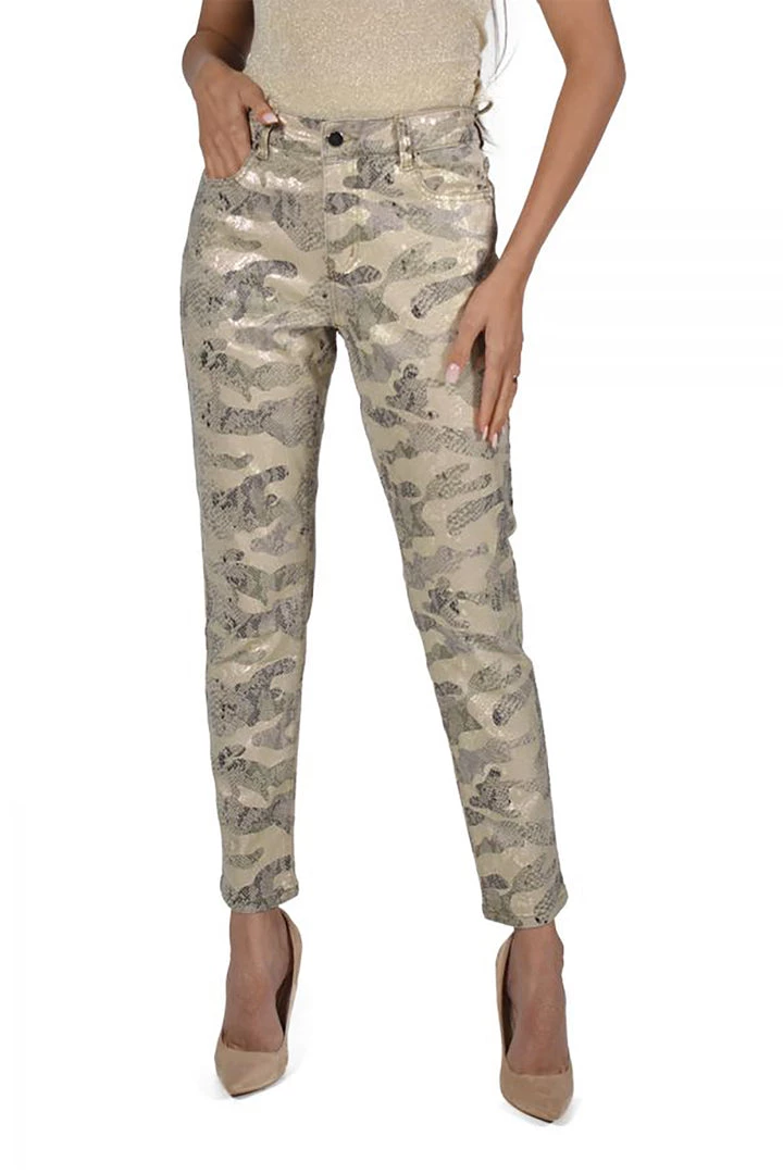 Frank Lyman Metallic Camo Jeans | Gold | FL39 Clothing 1 Frank Lyman Metallic Camo Jeans | Gold | FL39 Clothing