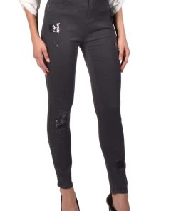 Frank Lyman Sequin Patched Jean | Black | FL21