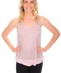 Frank Lyman Rose Layered Sparkle Top