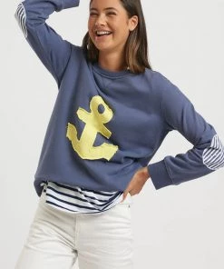 Est 1971 Clothing Frayed Anchor Cotton Windy | Bright Green/Old Navy | EST1