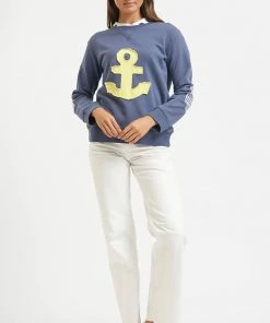 Est 1971 Clothing Frayed Anchor Cotton Windy | Bright Green/Old Navy | EST1