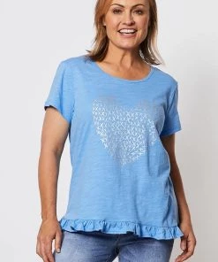 Threadz Heart Frilled Hem Top | Ocean | TZ39