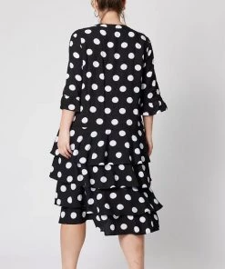 Threadz Ruffle Hem Spot Dress | White/Black | TZ44