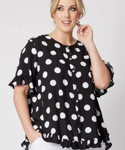 Threadz Clothing Frilled Hem Spot Shirt | White | TZ42