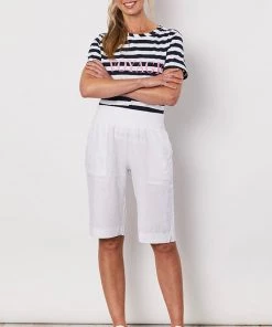 Gordon Smith Jersey Waist Linen Shorts | White | GS8
