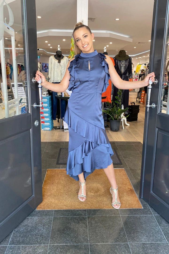 Romance Grace Frill | Dress | Indigo | ROM2 Clothing 1 Romance Grace Frill | Dress | Indigo | ROM2 Clothing