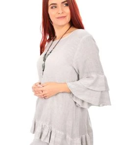 The Italian Cartel Linen Sofia Top | Grey | IC14